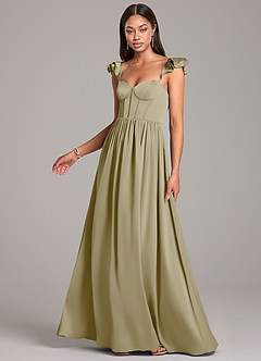 Azazie Denisse Bridesmaid Dresses Moss Green A-Line Ruched Stretch Satin Dress image3