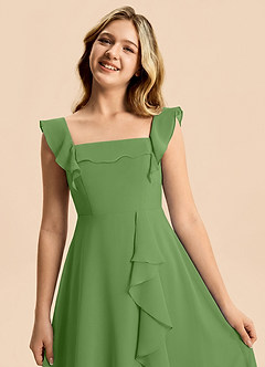 Azazie Nori Junior Vestido Albahaca de Gasa de Corte en A con Drapeado image7