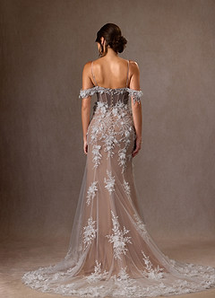 Azazie Alethea Wedding Dresses Diamond White Sand Mermaid Strapless Lace Dress image2