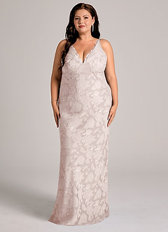 Azazie Tianna Robes de demoiselle d'honneur Robe Fourreau en Blumen-Burnout Dentelle Rose Pâle image8