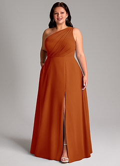 Azazie Phaedra Bridesmaid Dresses Paprika A-Line One Shoulder Chiffon Dress image12