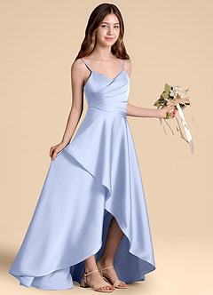 Azazie Prisha Junior Robe Trapèze en Satin extensible Plissée Eis image8