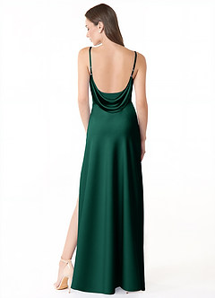 Azazie Alaija Bridesmaid Dresses Emerald Mermaid Side Slit Stretch Satin Dress image4