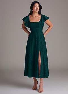 Azazie Bondi Brautjungfernkleider A-Linie Gestreift Blumen-Burnout Kleid Kiefer image1