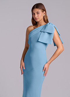 Azazie Yuanna Robes de demoiselle d'honneur Robe Sirène en Mousseline de soie Ue épaule Acier Bleuté image7