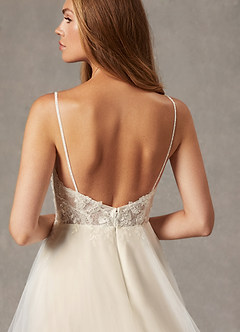 Azazie Tatiana Wedding Dresses Diamond White Nude A-Line V-Neck Sequins Tulle Dress image8
