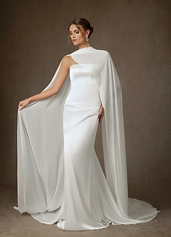 Azazie Begonia Probar vestidos en casa Vestido de Diamante Blanco de Satén Elástico de Corte Recto con Sin tirantes image1