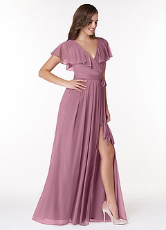 Azazie Jael Bridesmaid Dresses Vintage Mauve A-Line V-Neck Mesh Dress image4