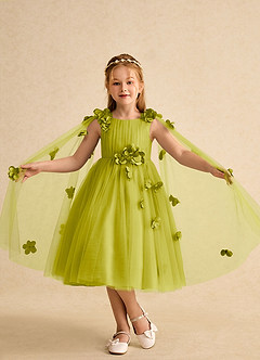 Azazie Staria Flower Girl Dresses Lemongrass Ball-Gown Ruched Tulle Dress image4
