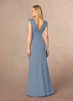 Azazie Gladys Mère de la mariée Robes Robe Trapèze en Mousseline de soie Dentelle Reine Anne Bleu Poussiéreux image4