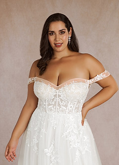 Azazie Wendie Robes de mariée Robe Trapèze en Tulle Paillettes Blanc De Diamant image15