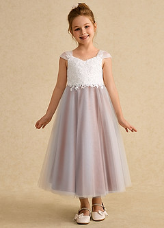 Azazie Momo Flower Girl Dresses Ivory Burnt Orange A-Line Lace Dress image3