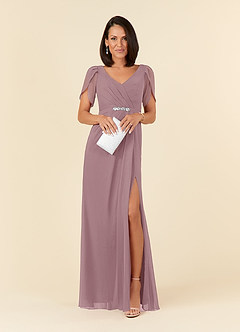 Azazie Marianne Mother of the Bride Dresses Dusty Rose Sheath V-Neck Pleated Chiffon Dress image4