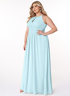 Azazie Bonnie Jurken voor bruidsmeisjes Jurk van Chiffon met A-Lijn Sleutelgat met ruches Wolkenblauw image8
