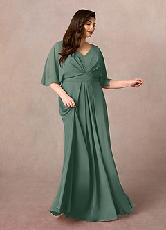 Azazie Oksana vestidos de madre de la novia Vestido de Musgo Marino de Gasa de Corte En A con Cuello en V Plisado image7