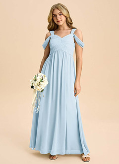 Azazie Lianne Junior Vestido de Azul Cielo de Gasa de Corte en A con Vestidos sin tirantes image5