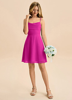Azazie Bear Junior Fuchsia A-Line Pleated Chiffon Dress image3