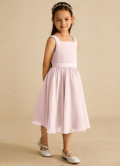 Azazie Ari Blumenmädchenkleider A-Linie ärmellos Chiffon Kleid Zartrosa image5
