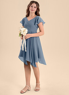 Azazie Janeaurelia Junior Abito A-Line in Chiffon Plissettato Crepuscolo image1