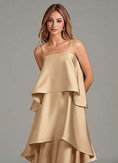 Azazie Azalea Robes de demoiselle d'honneur Robe Trapèze en Satin extensible Drapé Champagne image2