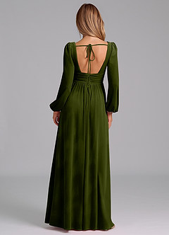 Azazie Norah Robes de demoiselle d'honneur Robe Trapèze en velours Manche longue Olive image6