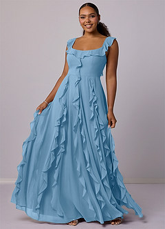 Barbie ♥ Azazie Bridesmaid Dresses Steel Blue A-Line with Pockets Chiffon Dress image10