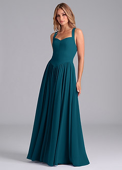 Azazie Francis Vestidos de damas de honor Vestido de Azul Tinta de Gasa de Corte en A con Corsé image5