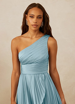 Christian Siriano Bridal for Azazie 1008 Robes de demoiselle d'honneur Robe Trapèze en Satin extensible Ue épaule Bleu Maussade image8