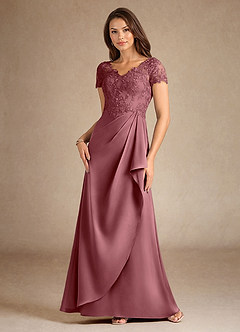 Azazie Santa Ana Mother of the Bride Dresses Desert Rose A-Line Lace Stretch Satin Dress image4