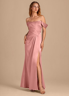 Azazie Shea Bridesmaid Dresses Rosette Mermaid Off the Shoulder Metallic Satin Convertible Dress image1