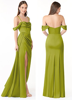 Azazie Amyra Jurken voor bruidsmeisjes Converteerbaar Jurk van Stretch Satijn met Zeemeermin Off the Shoulder Citroengras image8