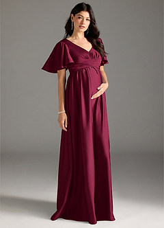 Azazie Verna Final Sale A-Line Ruched Stretch Satin Floor-Length Dress image5