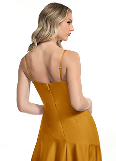 Azazie Kayla Final Sale Butterscotch A-Line Side Slit Stretch Satin Dress image5