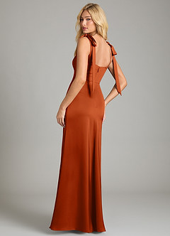 Azazie Frostine Vestidos de damas de honor Vestido de Naranja Quemada de Satén Elástico de Corte en A con Lazo image2