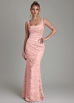 Azazie Agustina Bridesmaid Dresses Powder Pink Mermaid Corset Floral Burnout Dress image3
