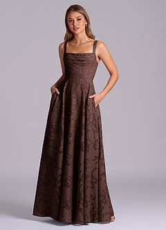 Azazie Shaude Jurken voor bruidsmeisjes Jurk van Bloemen Burn-out met A-Lijn Geplooid Ganache image1