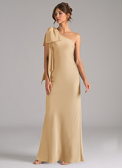 Azazie Capri Bridesmaid Dresses Gold Mermaid One Shoulder Stretch Satin Dress image4