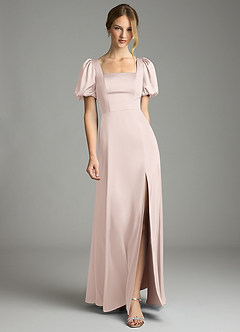 Azazie Fyona Suknie dla druhen Linia A Pofałdowany Satyna elastyczna Do ziemi Sukienka image7