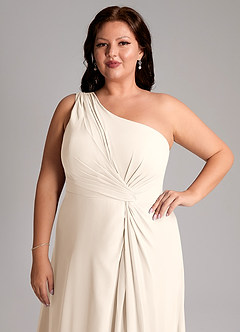 Azazie Brooke Bridesmaid Dresses White Alabaster A-Line One Shoulder Chiffon Dress image6