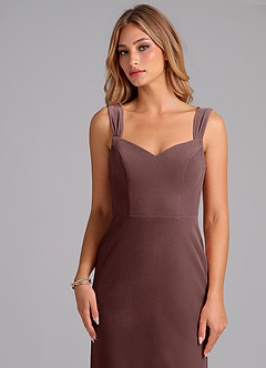 Azazie Denice Bridesmaid Dresses Espresso Sheath Pleated Velvet Dress image6