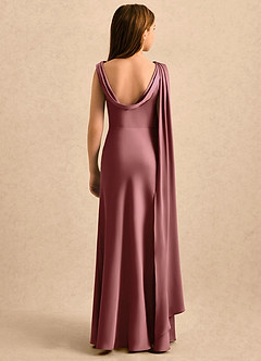 Azazie Sanah Girls Formal Flower Girl Dresses Amethyst A-Line Pleated Stretch Satin Dress image2