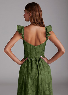 Azazie Denisse Bridesmaid Dresses Olive A-Line Ruched Floral Burnout Dress image6