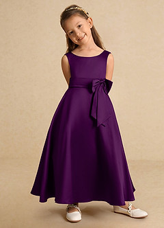 Azazie Lindy Flower Girl Dresses Grape A-Line Pleated Matte Satin Dress image9