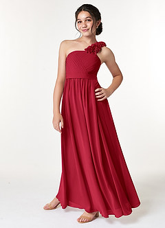 Azazie Flower Junior Scarlet A-Line Pleated Chiffon Dress image5