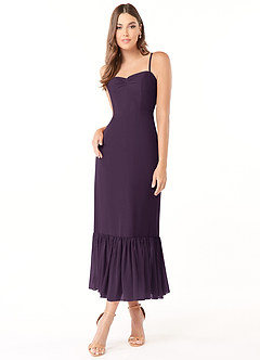 Azazie Justina Brautjungfernkleider A-Linie Herzausschnitt Chiffon Kleid Pflaume image1
