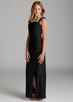Azazie Jesaphine Junior Black Sheath Pleated Stretch Chiffon Dress image5