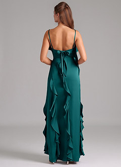 Azazie Malia Bridesmaid Dresses Peacock A-Line Side Slit Stretch Satin Dress image6