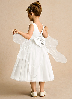 Azazie Pear Blumenmädchenkleider Ballkleid Schleifen Tüll Kleid Elfenbein image5