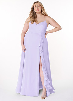 Azazie Naeem Brautjungfernkleider A-Linie V-Hals Rüsche Chiffon Kleid Flieder image7