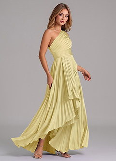 Azazie Lyrica Abiti da Damigella Abito A-Line in Raso Elasticizzato Monospalla Sorbetto Al Limone image3